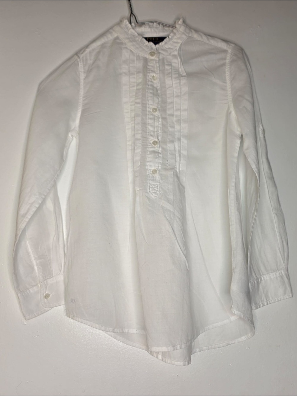 Polo by Ralph Lauren White Girl’s Long-Sleeve Tuxedo Styled Shirt